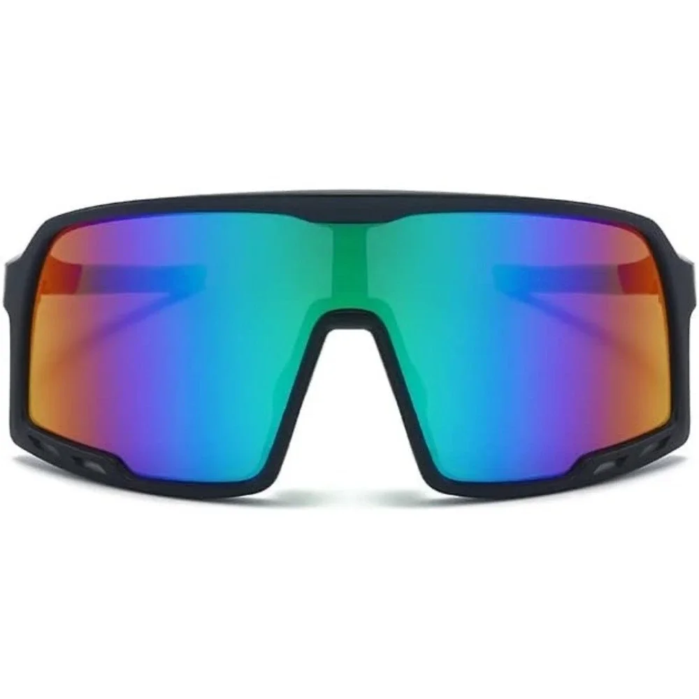 Men's‎ Sport Sunglasses Black Frame Mirror Lens Neon Green Accents Outfit Gafas